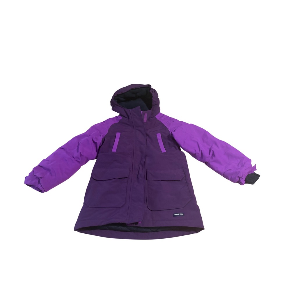 Lands End Kids Squall Winter Parka Jacket Purple Size M 5-6 Hooded Fleece Lined